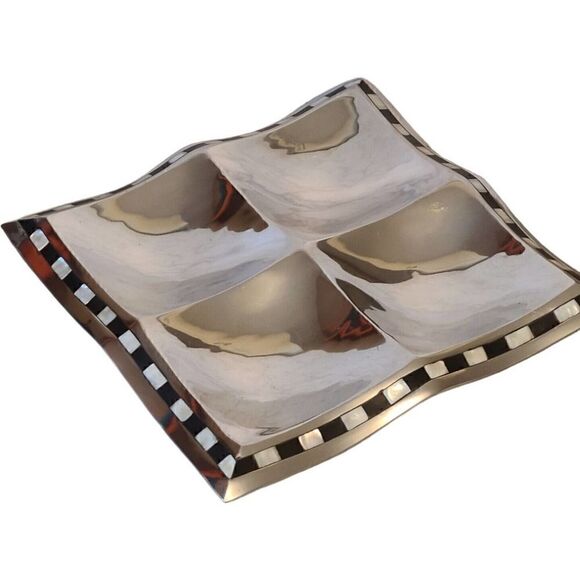 Towle Silversmith Midnight & Mother of Pearl Inlay 14" Platter W/ 4 Sections EUC - Picture 2 of 9